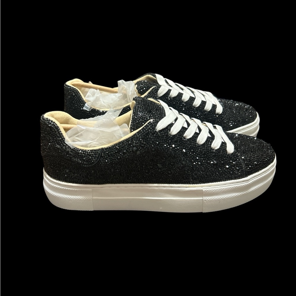 Betsey Johnson Sidny Black Rhinestone Platform Sneakers Size 8 NIB - Picture 3 of 9